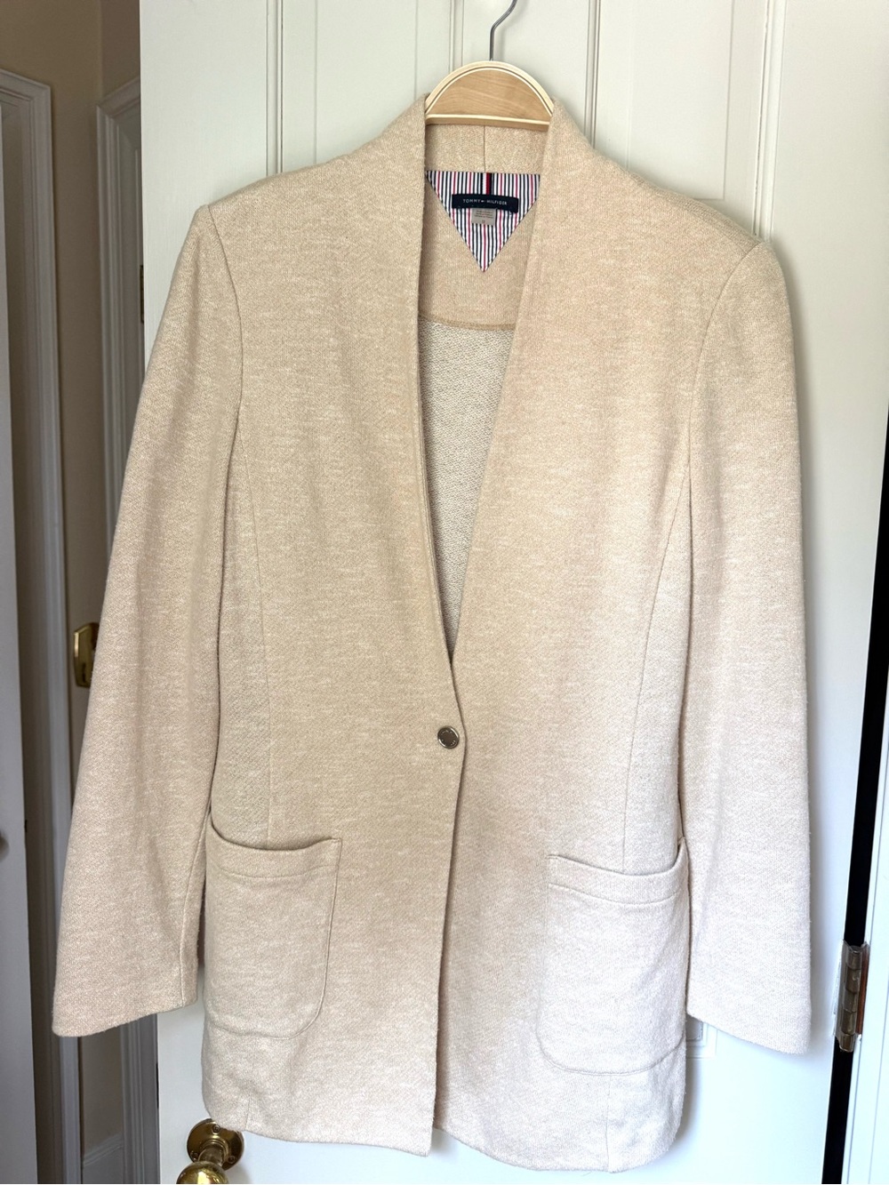 Tommy Hilfiger Cream Open-Front Single-Button Cardigan Blazer